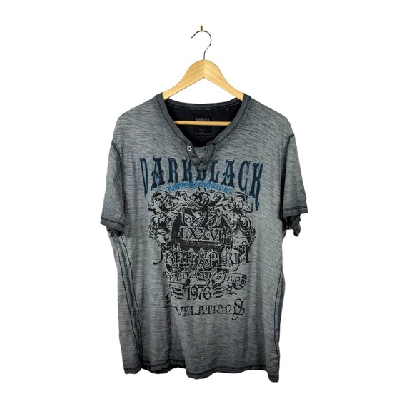VINTAGE DarkBlack Men's Graphic Y2K Tee in Grey/Black/Blue Size L - Picture 1 of 9